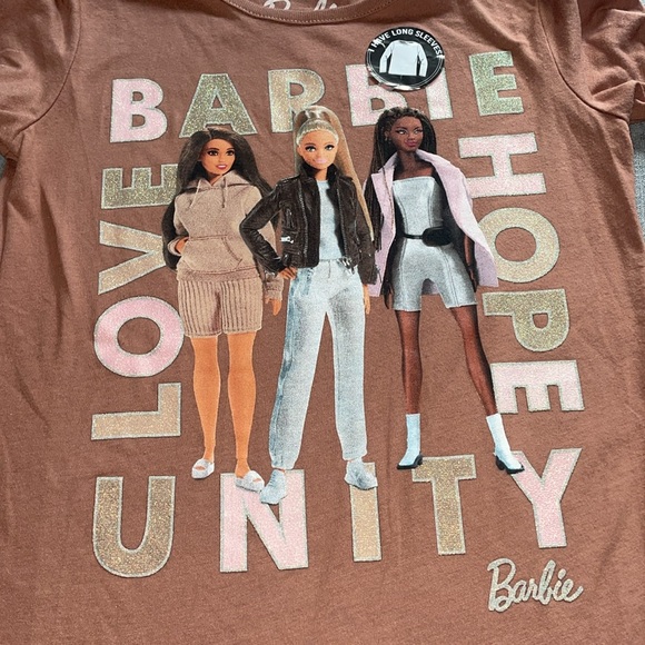 Barbie Unity Love Hope Long Sleeve Sparkly Lettering Graphic T-shirt - Picture 2 of 4